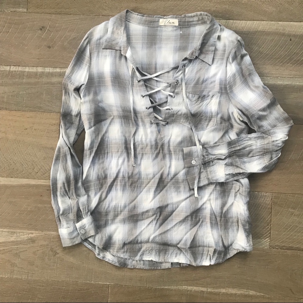 Plaid Lace-up Top